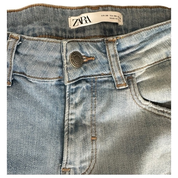 Zara Light Wash Beaded Side Stripe Skinny Jeans Women’s 6 (38) Frayed Hem - Picture 5 of 7